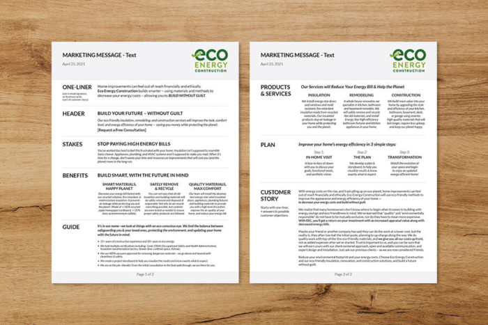 Eco Energy Construction Marketing Message